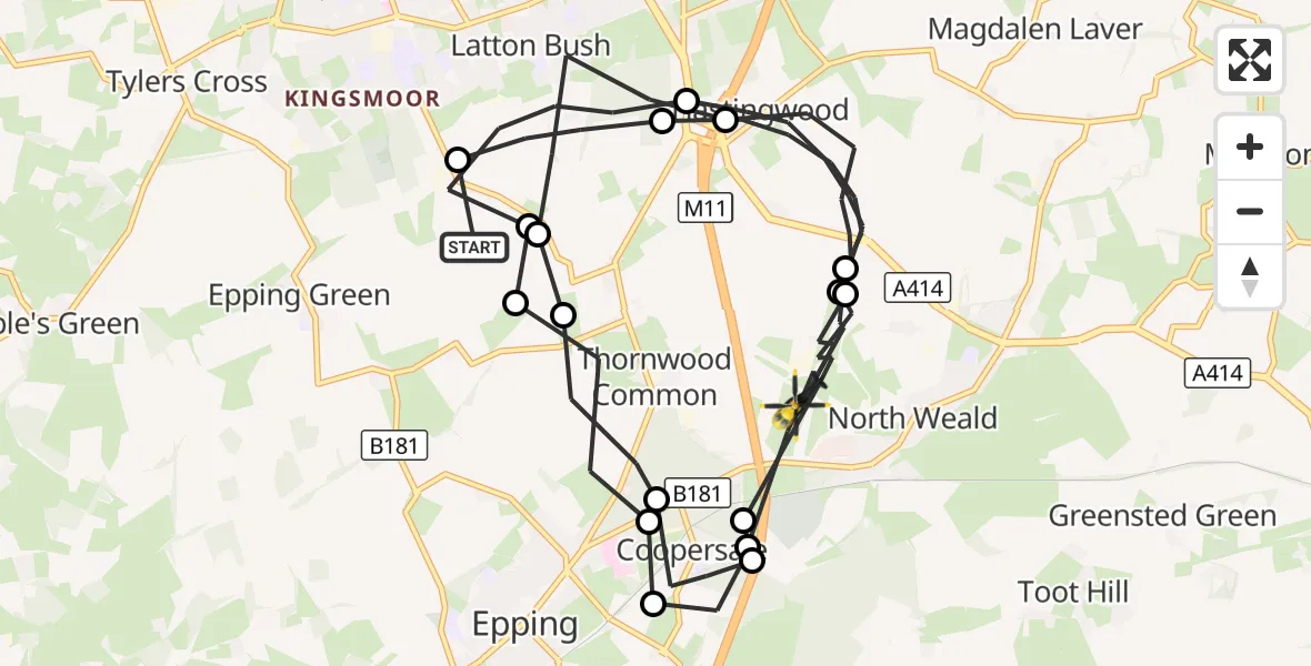 Flight route Police Helicopter Epping Forest - North Weald Airfield, 30 September 2026, 10:26