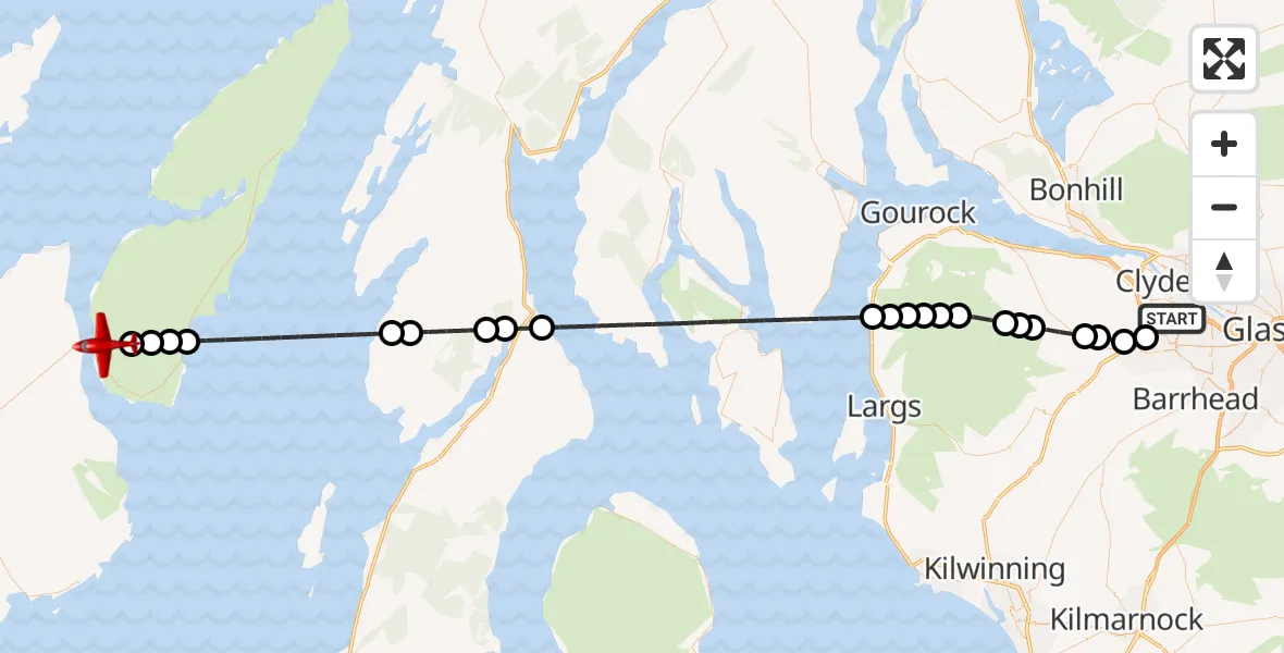 Flight route Air Ambulance Aircraft Glasgow Airport - Port Askaig, 30 September 2026, 10:29