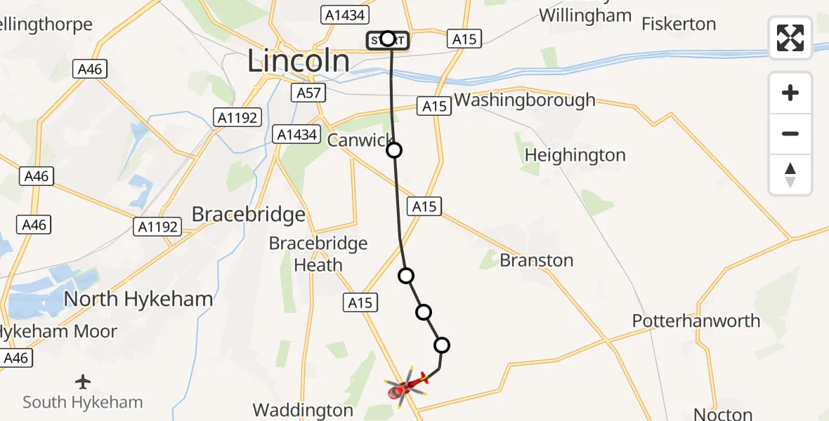 Flight route Air Ambulance Helicopter Lincoln County Trauma Unit - North Kesteven, 30 September 2026, 10:36