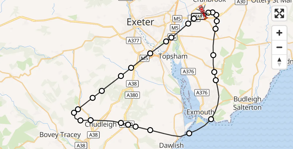 Flight route Air Ambulance Helicopter Exeter International Airport - Exeter International Airport, 30 September 2026, 10:50