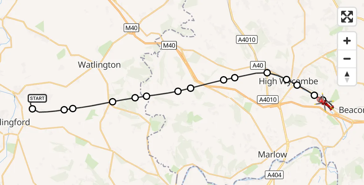 Flight route Air Ambulance Helicopter RAF Benson - Loudwater, 30 September 2026, 10:54
