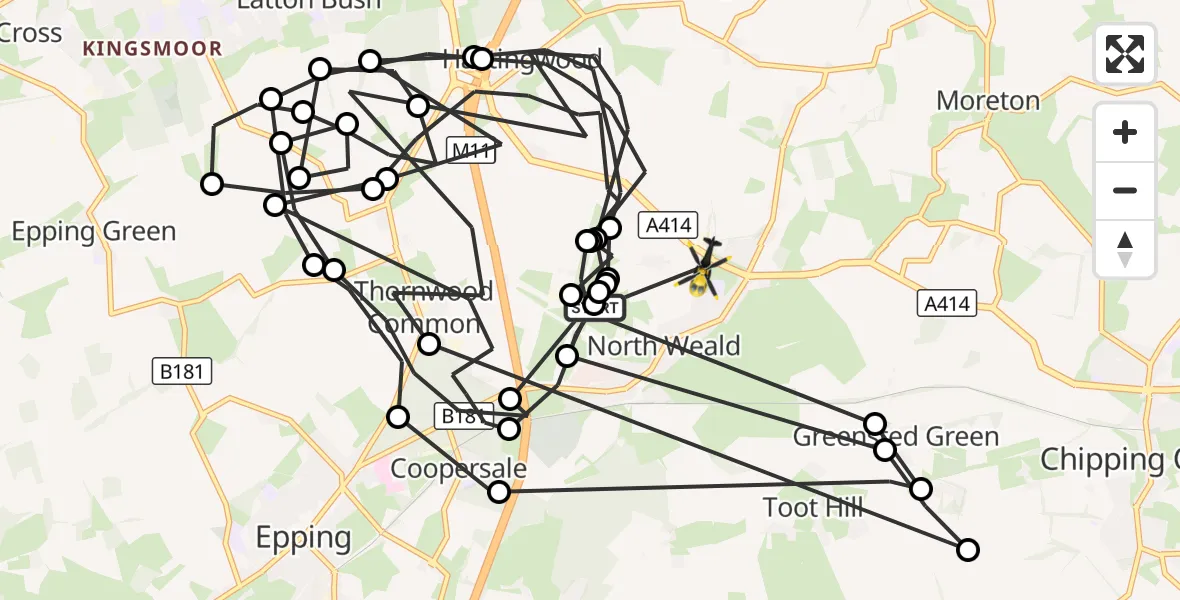 Flight route Police Helicopter North Weald Airfield - North Weald Bassett, 30 September 2026, 11:06