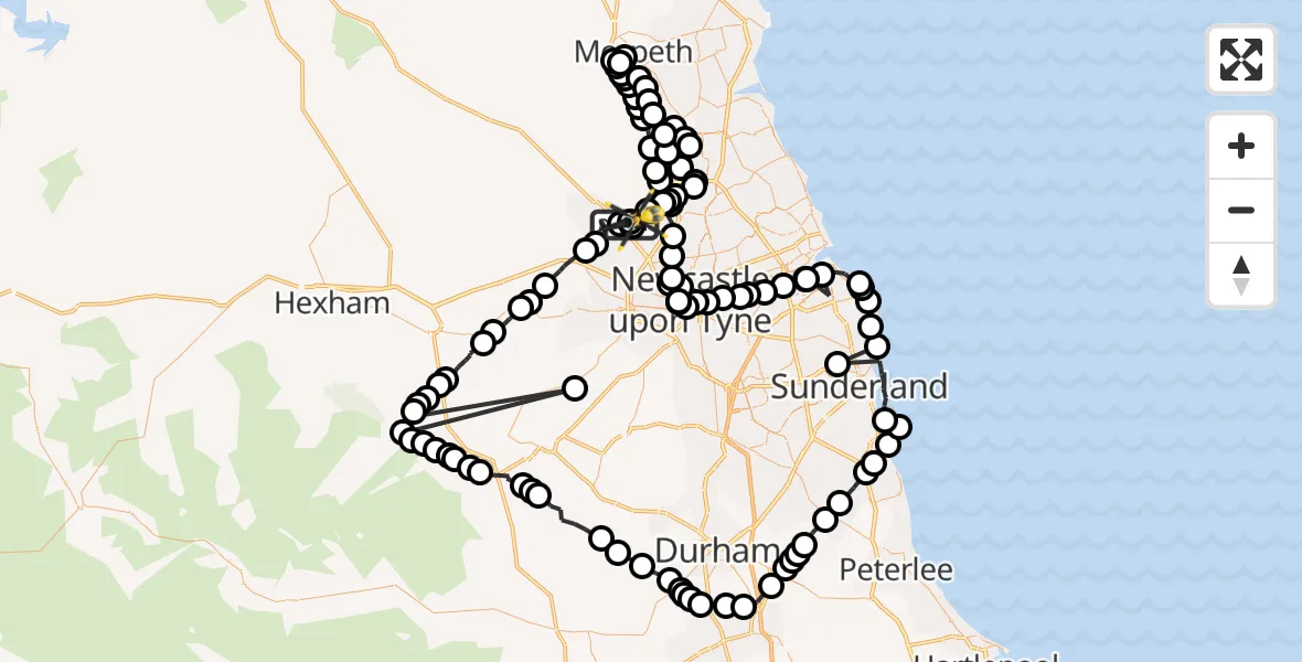 Flight route Police Helicopter Newcastle International Airport - Newcastle International Airport, 30 September 2026, 11:10