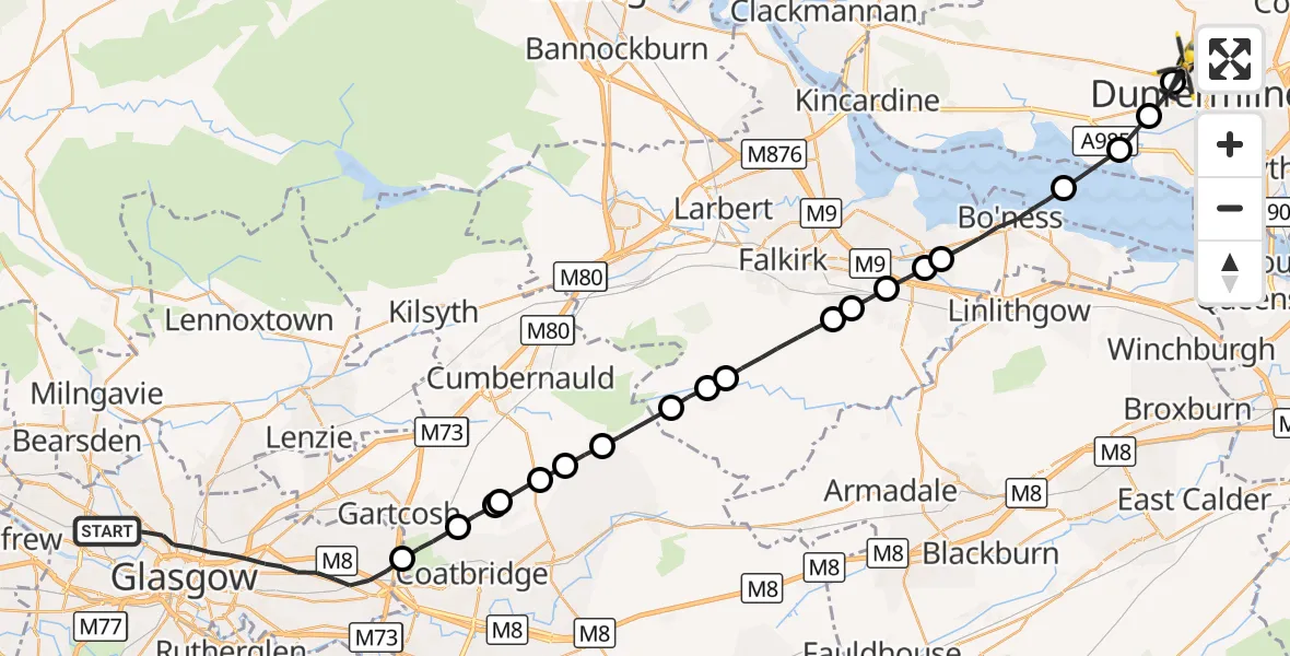 Flight route Police Helicopter Glasgow - Wellwood, 30 September 2026, 11:17