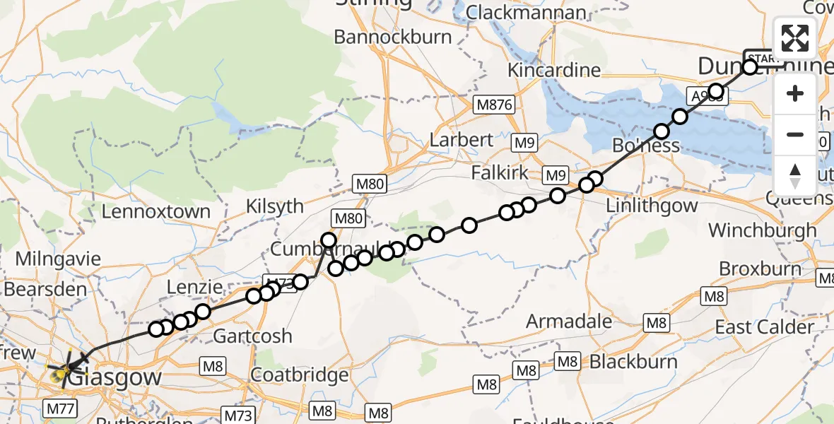 Flight route Police Helicopter Wellwood - Glasgow, 30 September 2026, 11:43