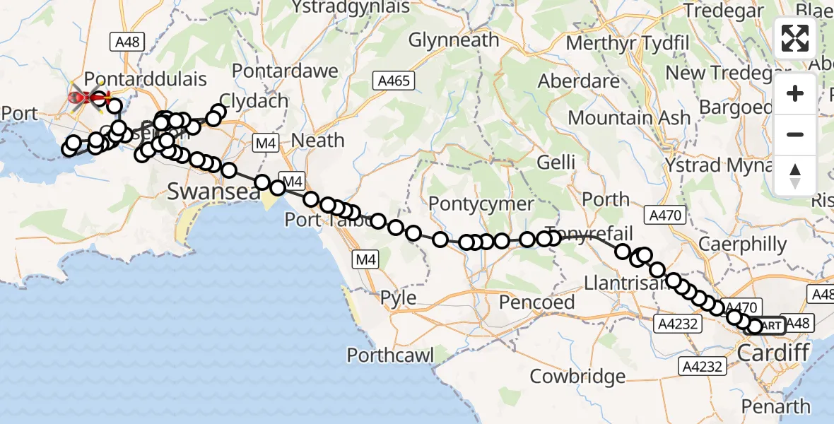 Flight route Air Ambulance Helicopter Birchgrove - Dafen, 30 September 2026, 12:28