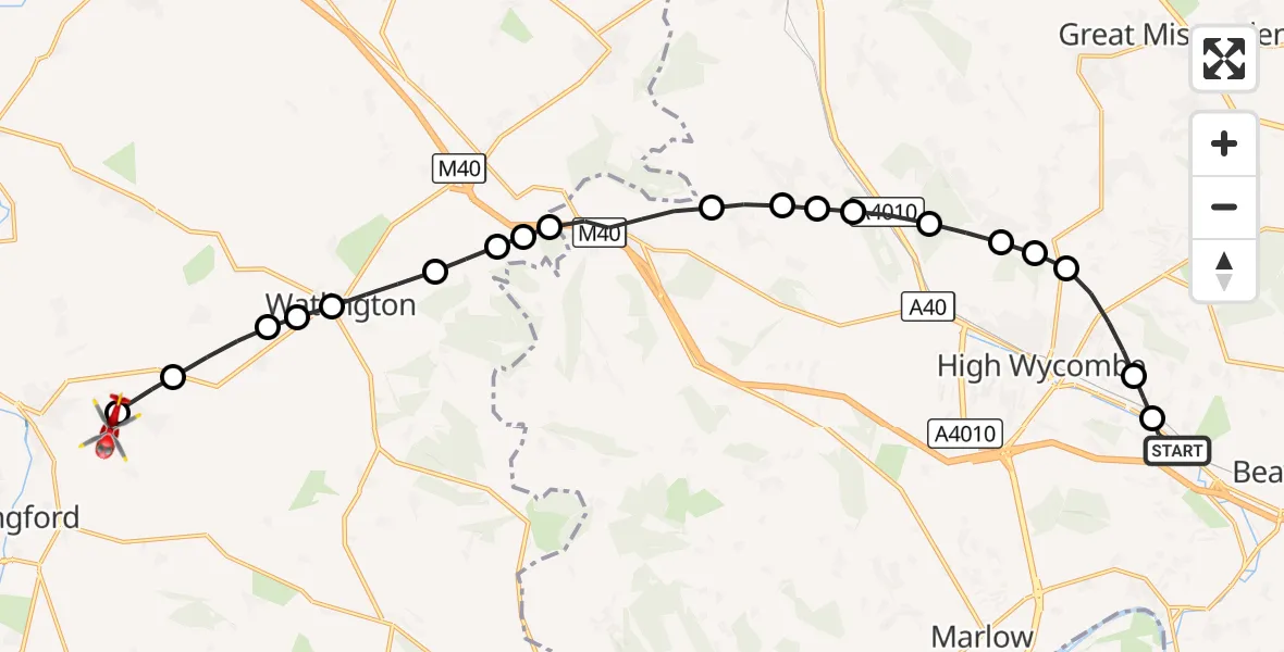 Flight route Air Ambulance Helicopter Loudwater - RAF Benson, 30 September 2026, 12:28