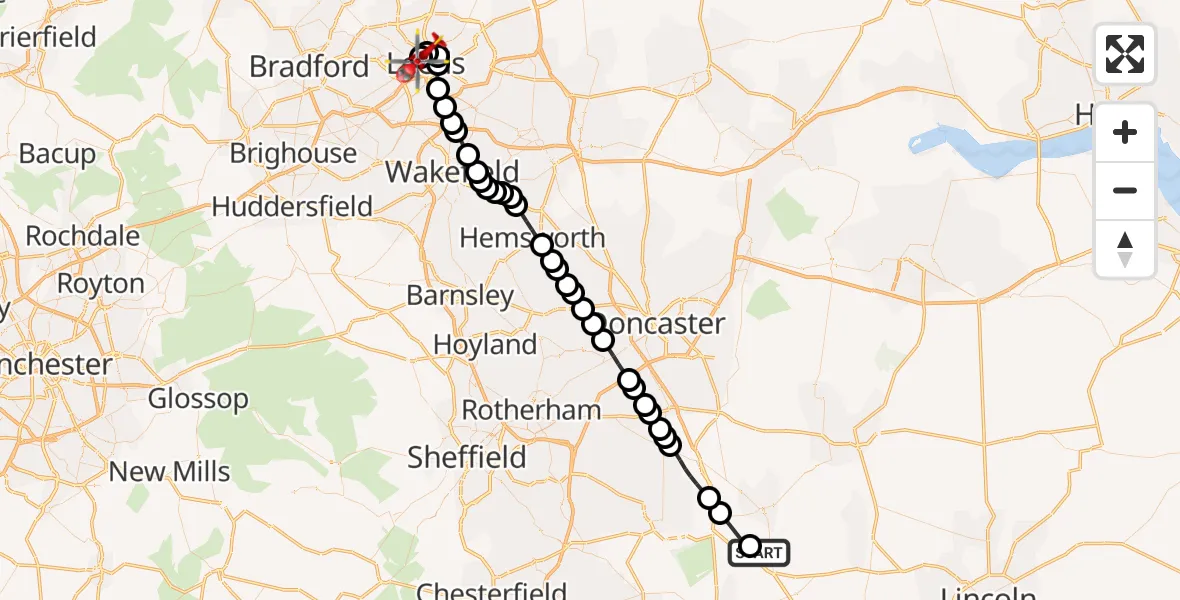 Flight route Air Ambulance Helicopter Retford Gamston Airport - Hyde Park, 30 September 2026, 12:43