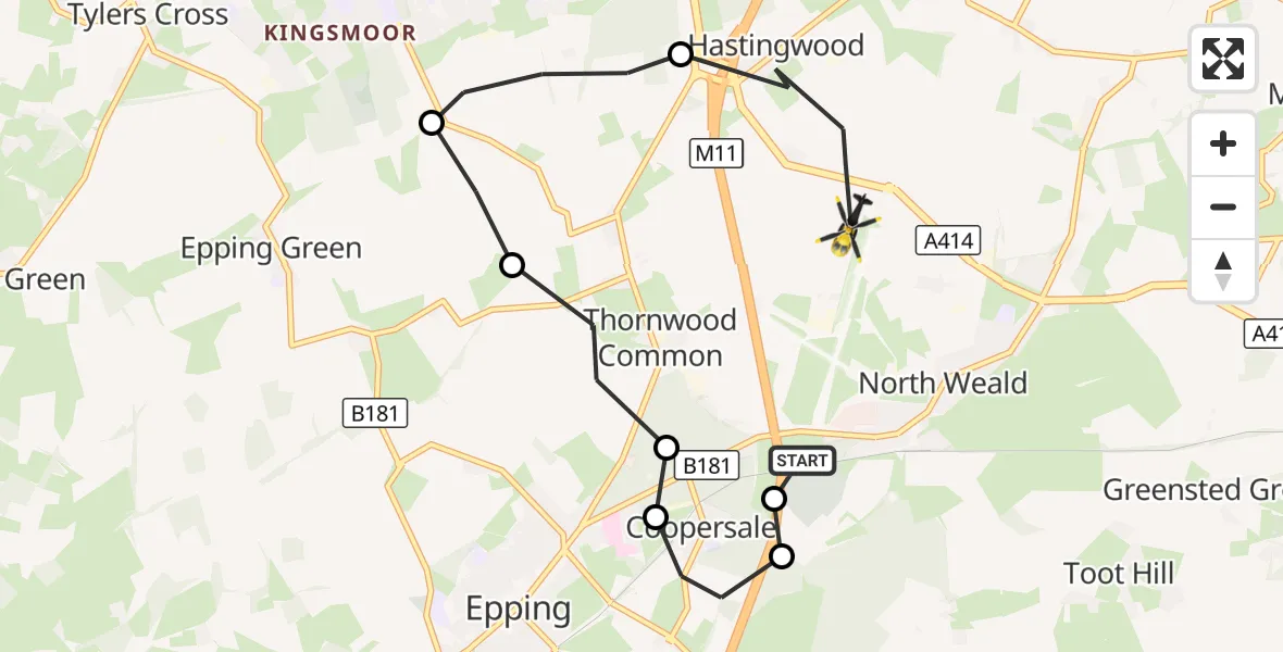 Flight route Police Helicopter North Weald Airfield - North Weald Bassett, 30 September 2026, 12:56