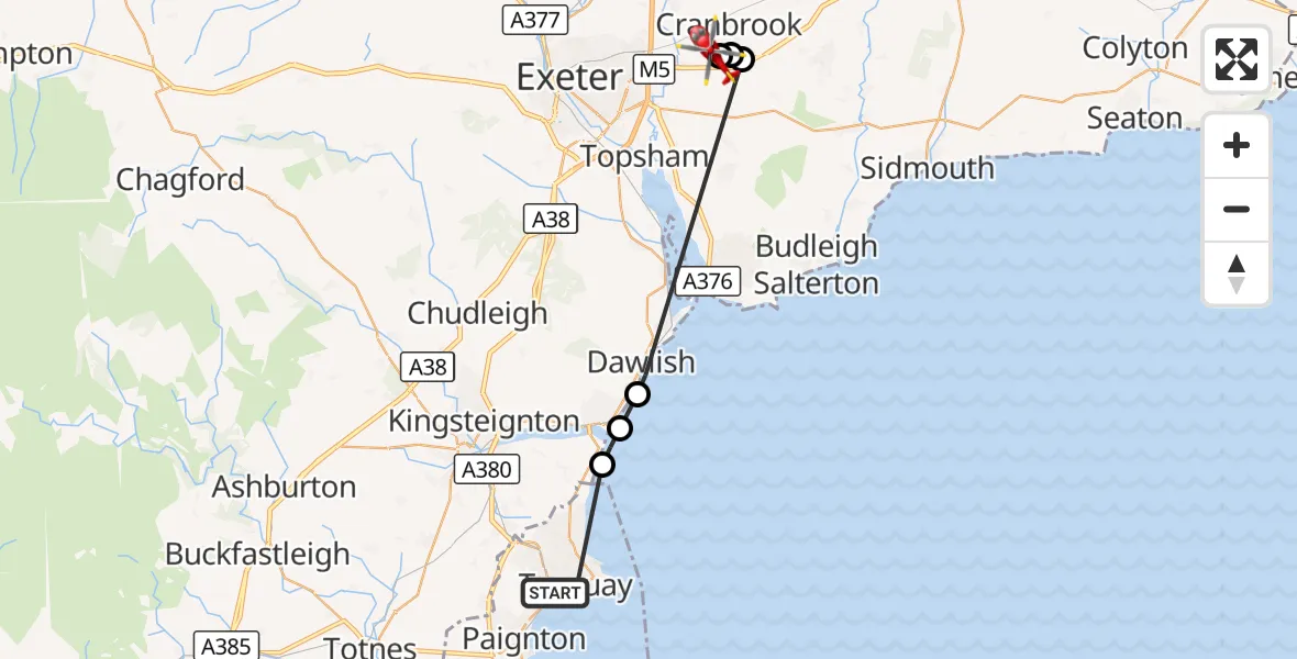 Flight route Air Ambulance Helicopter Torquay - Exeter International Airport, 30 September 2026, 13:14