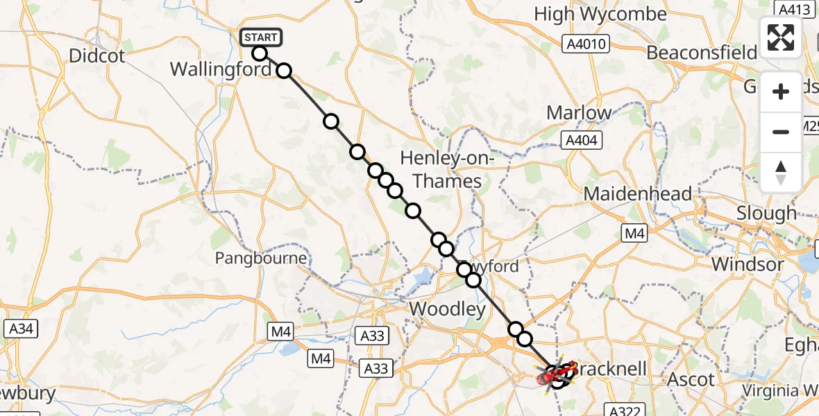 Flight route Air Ambulance Helicopter RAF Benson - St. Nicholas, Hurst, 30 September 2026, 13:24