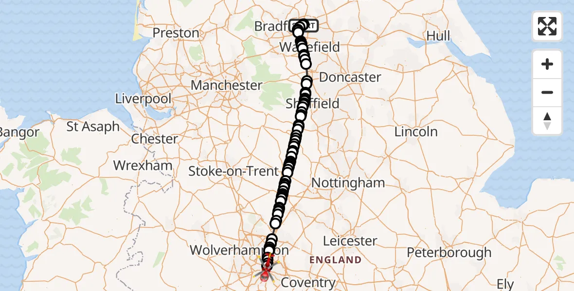 Flight route Air Ambulance Helicopter Woodhouse - Aston, 30 September 2026, 13:26
