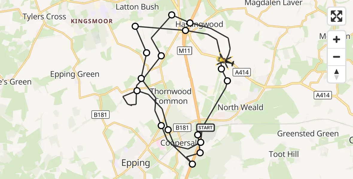 Flight route Police Helicopter North Weald Airfield - North Weald Bassett, 30 September 2026, 13:32