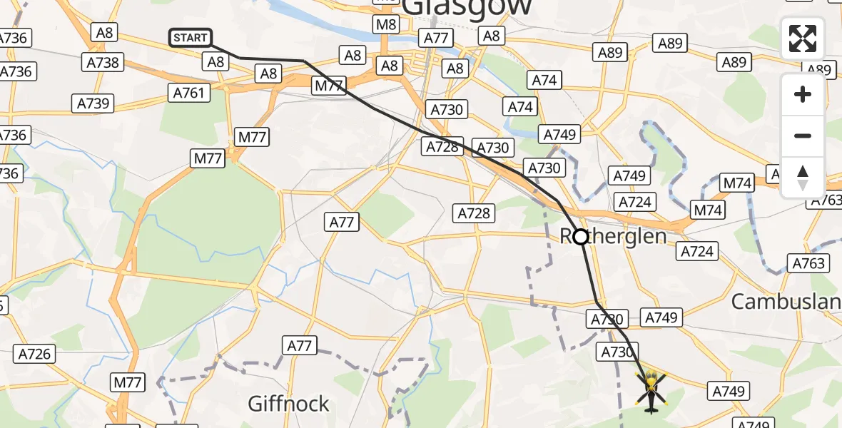 Flight route Police Helicopter Glasgow - Glasgow, 30 September 2026, 13:45