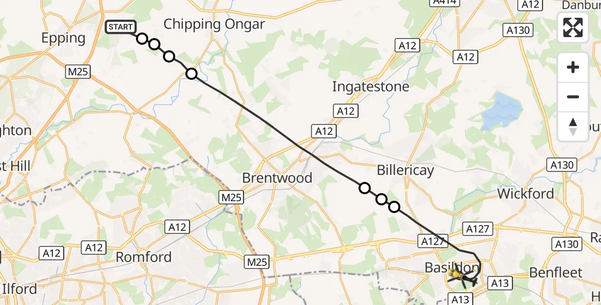 Flight route Police Helicopter Woodhatch - Basildon, 30 September 2026, 13:50