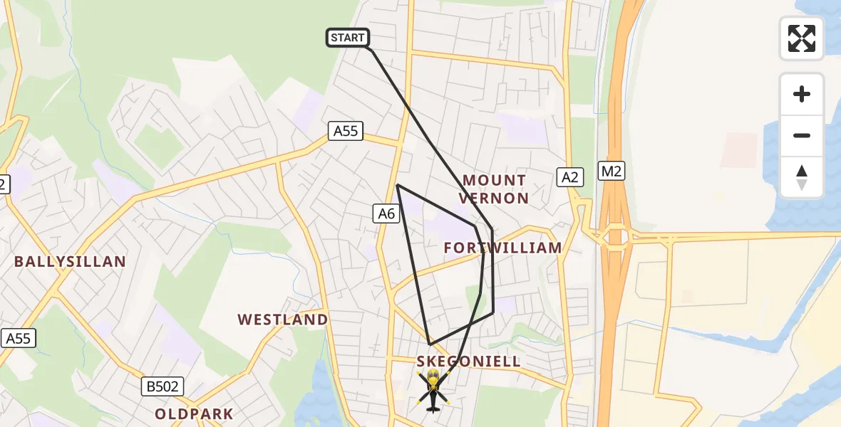 Flight route Police Helicopter Belfast City District - Belfast City District, 30 September 2026, 14:03