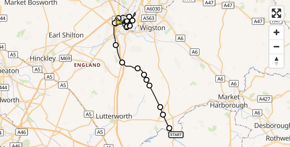 Flight route Police Helicopter Harborough - Blaby, 30 September 2026, 14:04