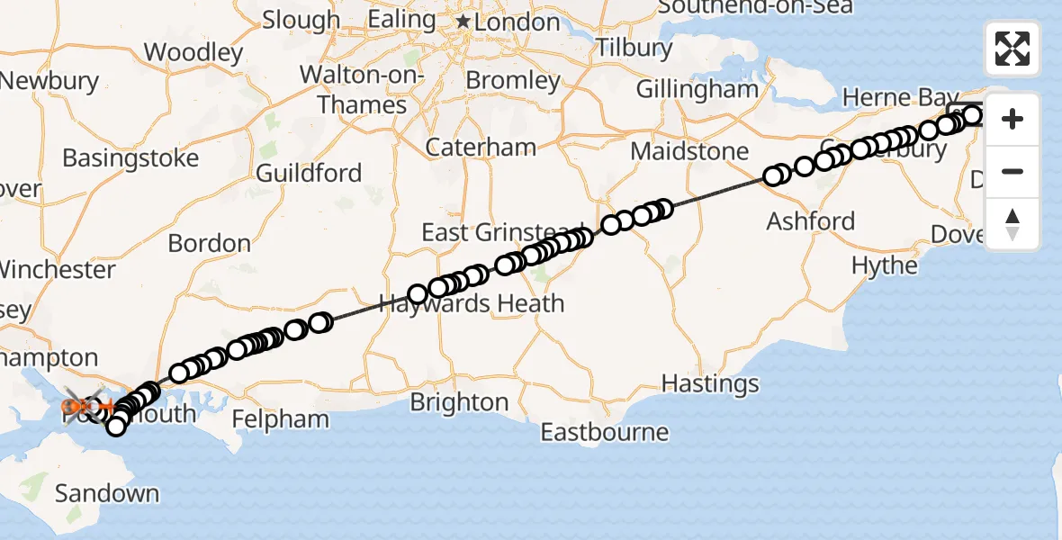 Flight route Coastguard Helicopter Manston Airport - Solent Airport, 30 September 2026, 14:13