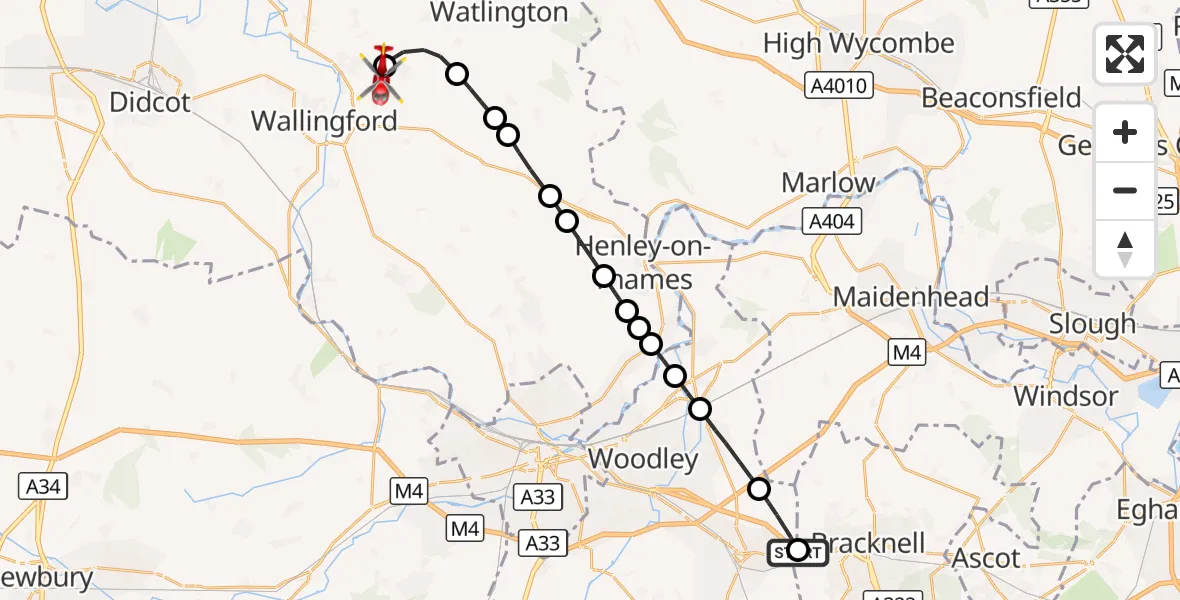 Flight route Air Ambulance Helicopter Wokingham - RAF Benson, 30 September 2026, 14:15