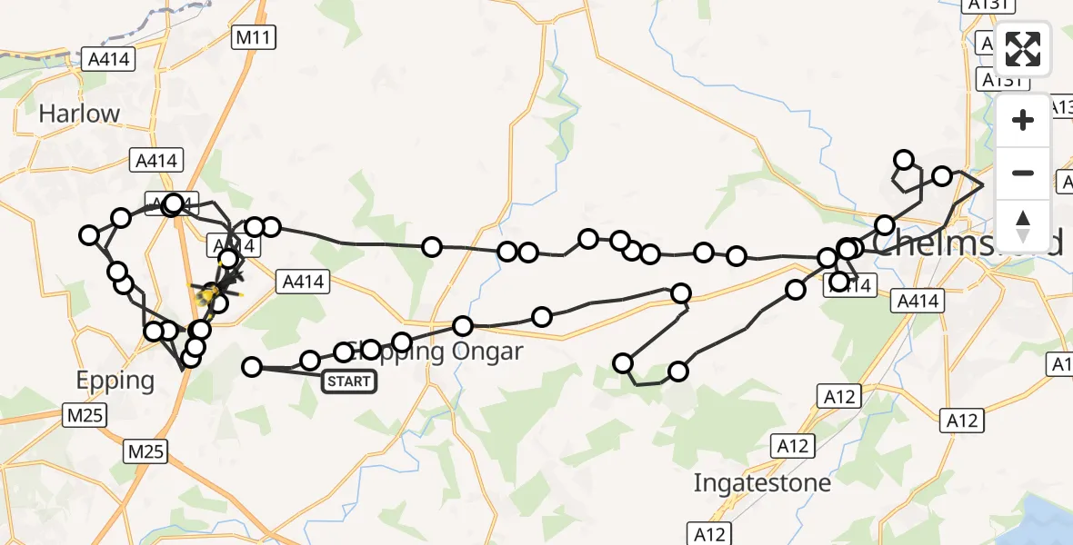 Flight route Police Helicopter Toot Hill - North Weald Airfield, 30 September 2026, 14:21