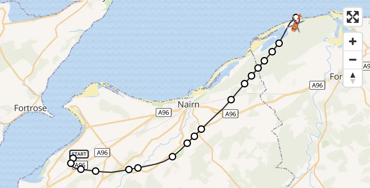 Flight route Coastguard Helicopter Inverness Airport - Buckie Loch, 30 September 2026, 14:31
