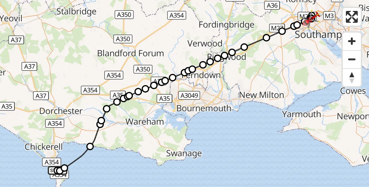 Flight route Air Ambulance Helicopter RNAS Portland Heliport - Mansel Park, 30 September 2026, 15:22