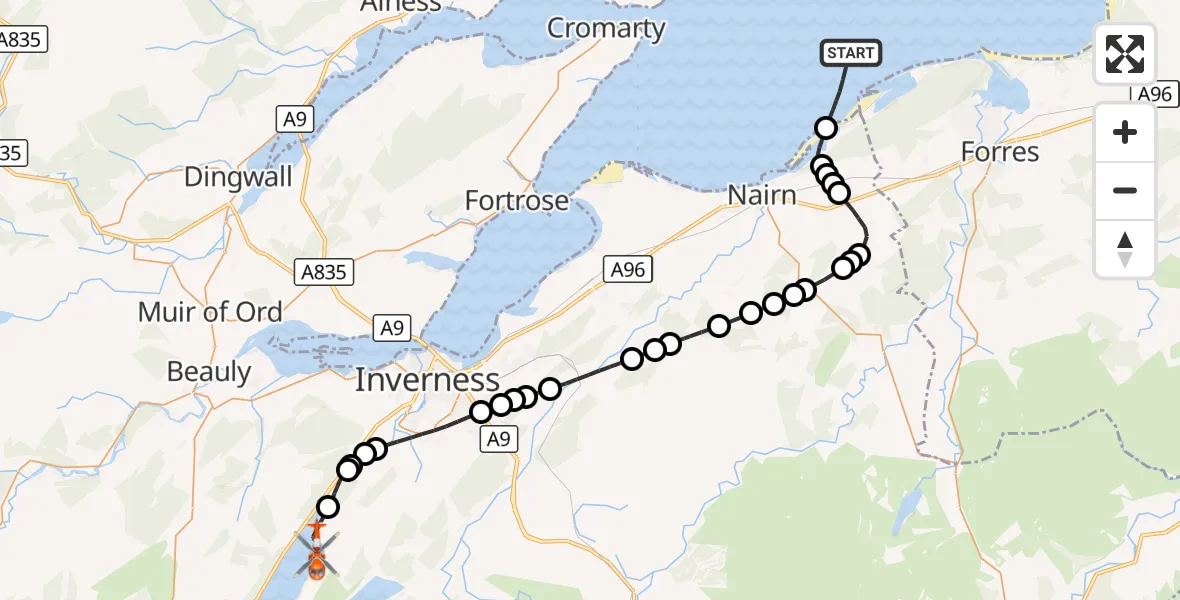 Flight route Coastguard Helicopter North Sea - Loch Ness, 30 September 2026, 15:25