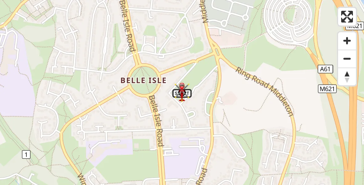Flight route Air Ambulance Helicopter Belle Isle - Hunslet, 30 September 2026, 15:29