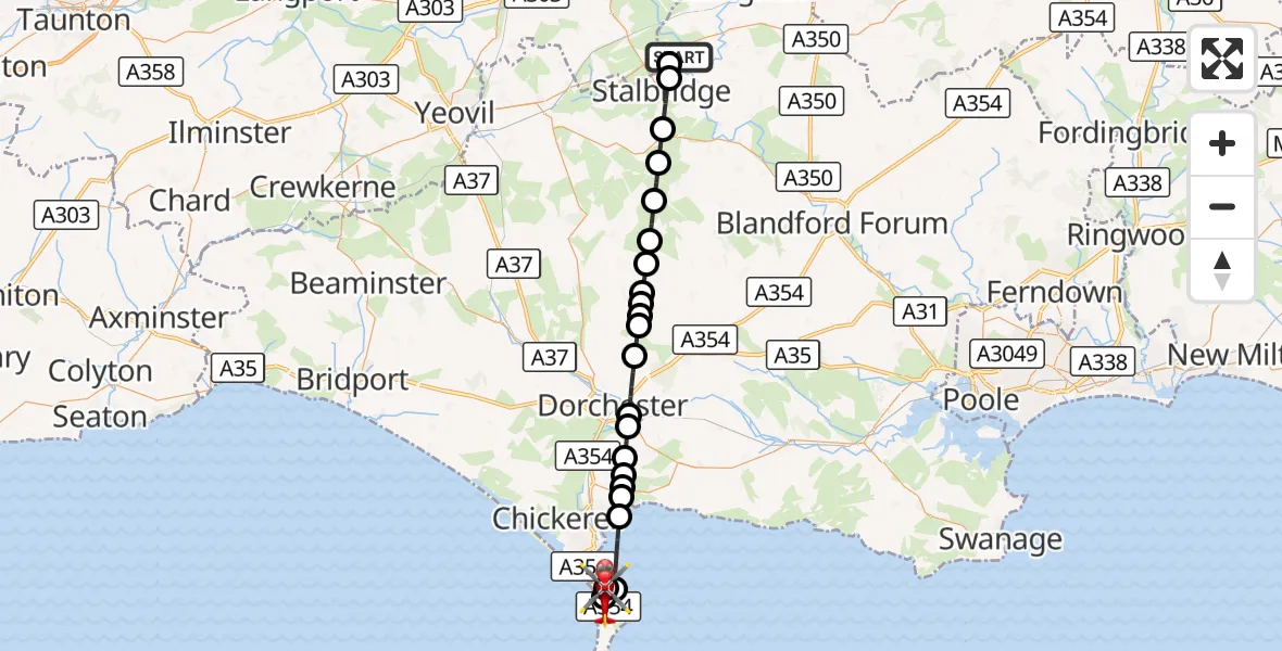 Flight route Air Ambulance Helicopter Henstridge Airfield - Castletown, 30 September 2026, 15:37