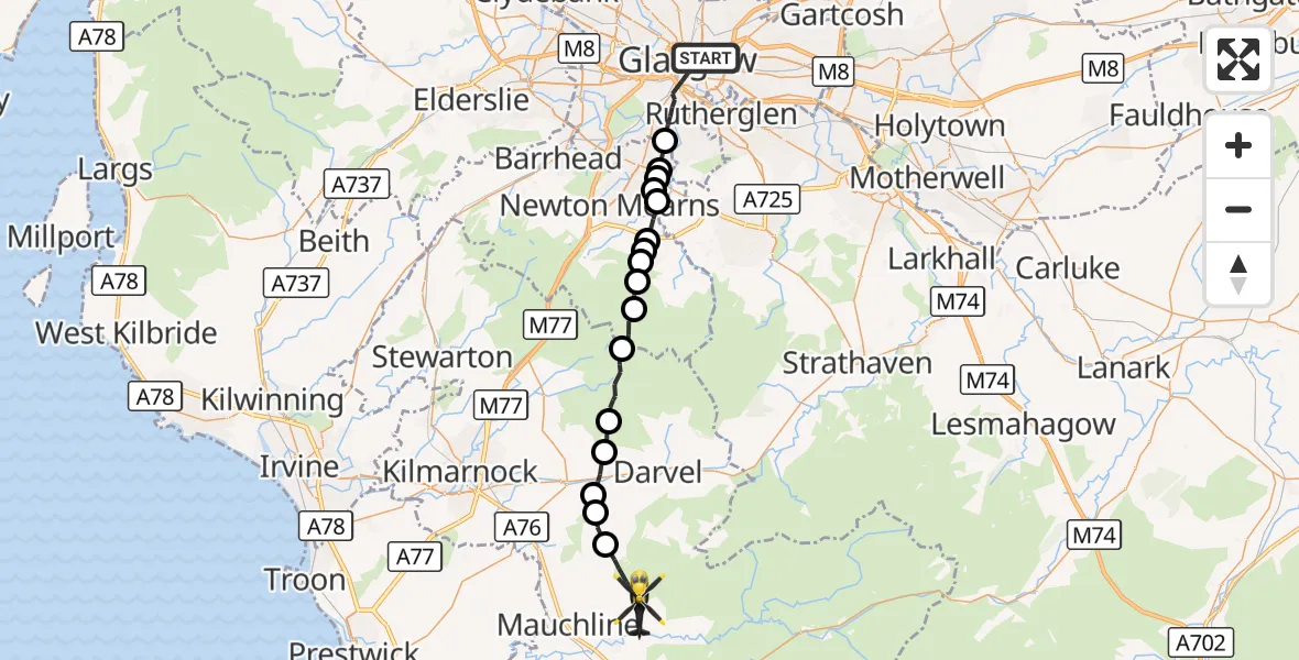Flight route Police Helicopter Glasgow - Sorn, 30 September 2026, 15:40