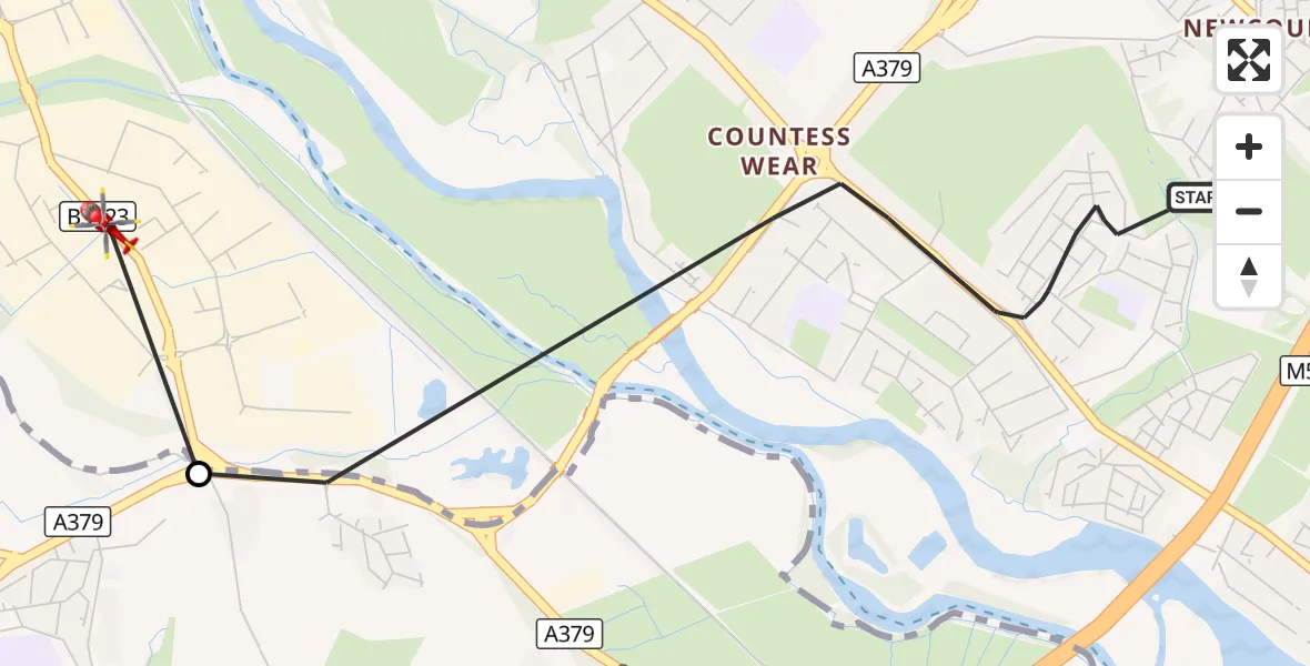 Flight route Air Ambulance Helicopter Topsham - Exeter, 30 September 2026, 15:50
