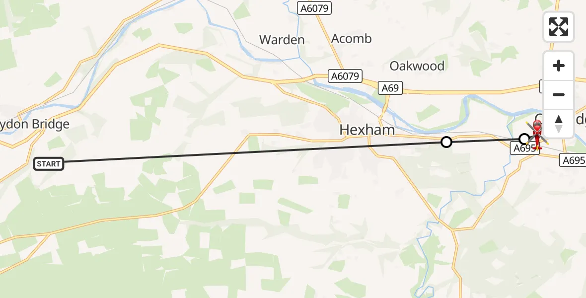 Flight route Air Ambulance Helicopter Haydon Bridge - Corbridge, 30 September 2026, 15:58