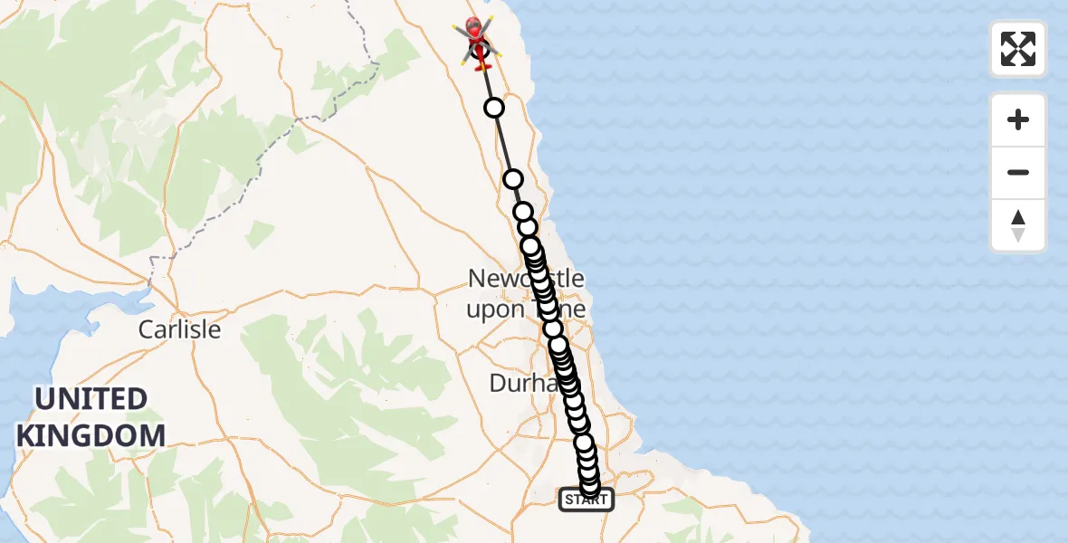 Flight route Air Ambulance Helicopter Egglescliffe - Eglingham, 30 September 2026, 16:26