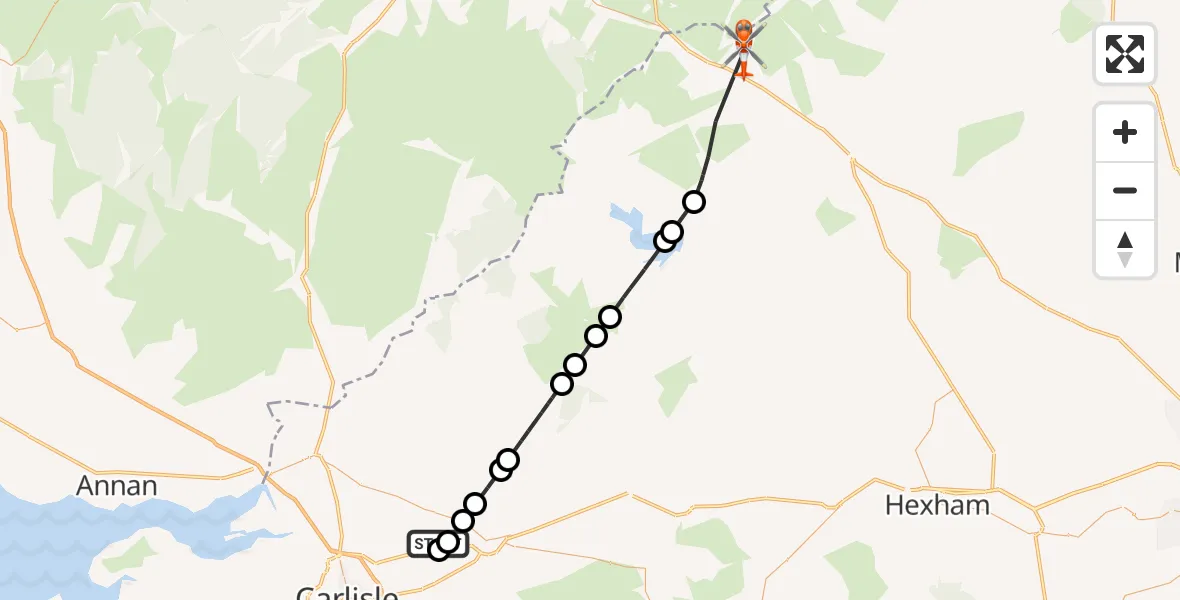 Flight route Coastguard Helicopter Carlisle Lake District Airport - Rochester, 30 September 2026, 16:27