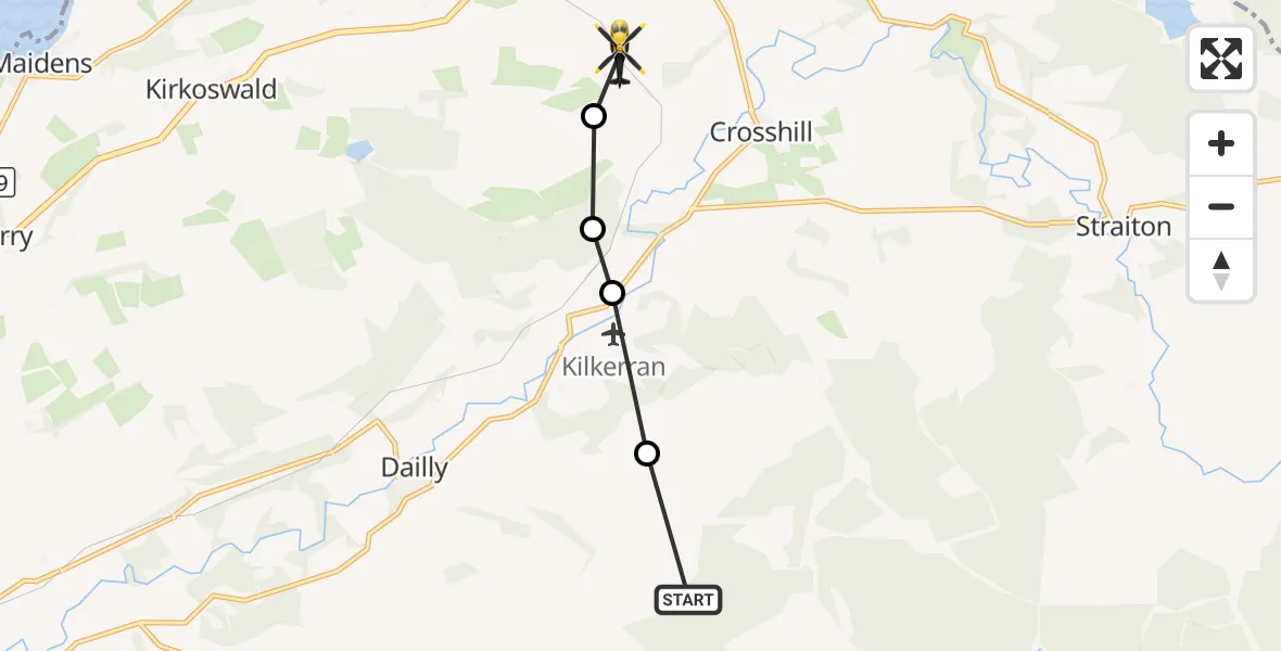 Flight route Police Helicopter South Ayrshire - Maybole, 30 September 2026, 16:27
