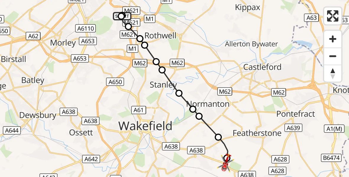 Flight route Air Ambulance Helicopter Belle Isle - YAA Nostell Helicopter Port, 30 September 2026, 16:29