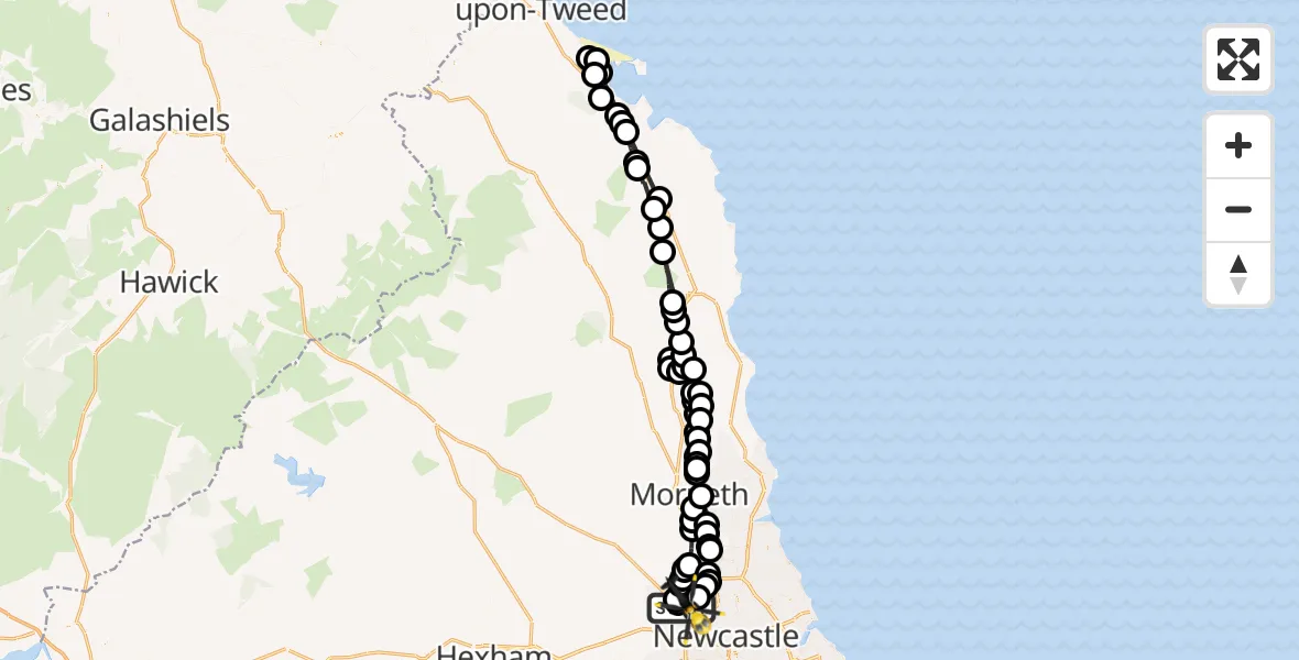 Flight route Police Helicopter Newcastle International Airport - Newcastle International Airport, 30 September 2026, 16:30