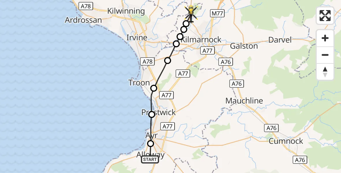 Flight route Police Helicopter Alloway - Kilmaurs, 30 September 2026, 16:31