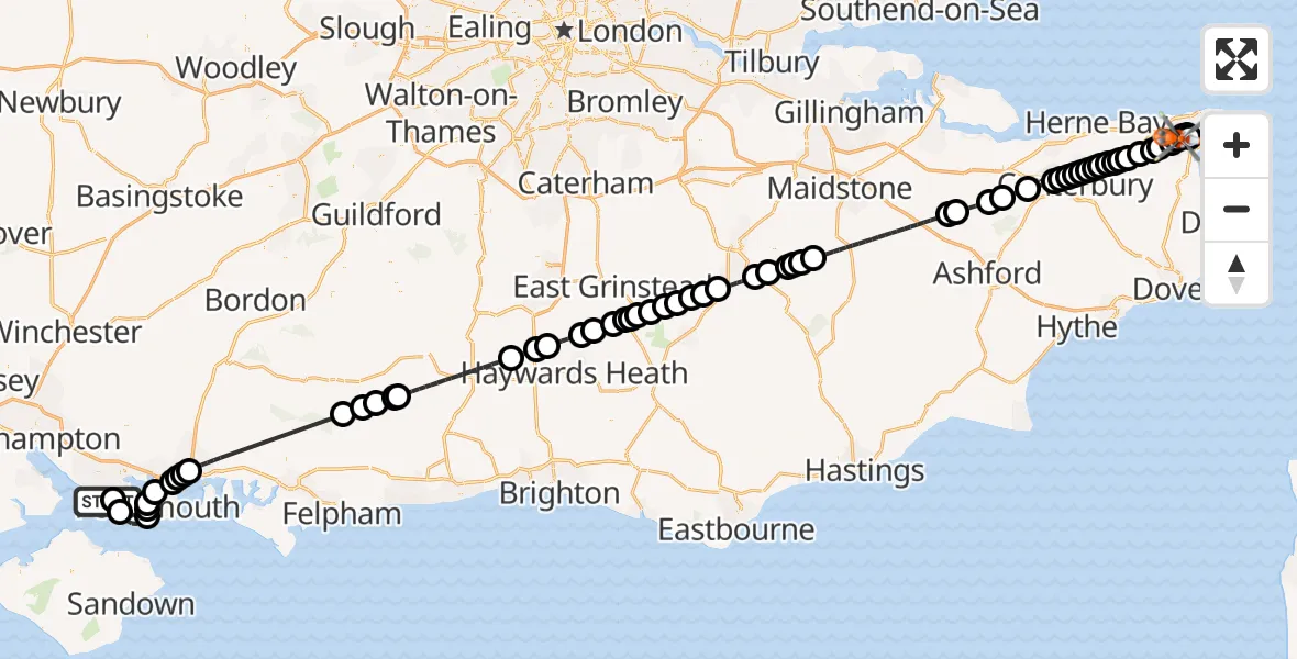 Flight route Coastguard Helicopter Solent Airport - Manston Airport, 30 September 2026, 16:52