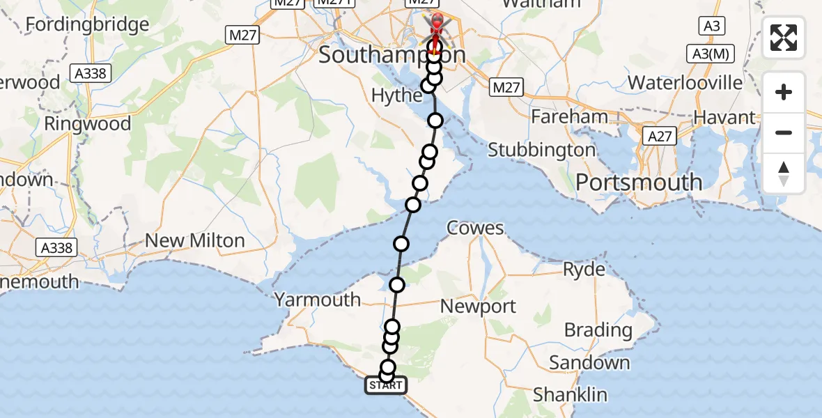 Flight route Air Ambulance Helicopter Brighstone - Harefield, 30 September 2026, 16:52