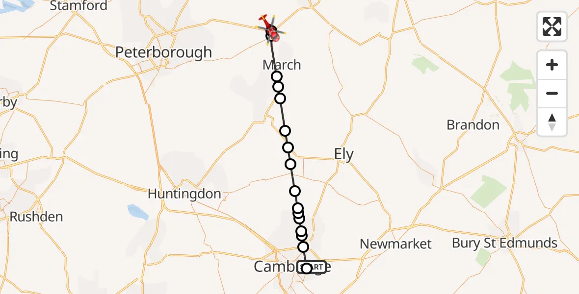 Flight route Air Ambulance Helicopter Cambridge City Airport - Guyhirn, 30 September 2026, 17:06