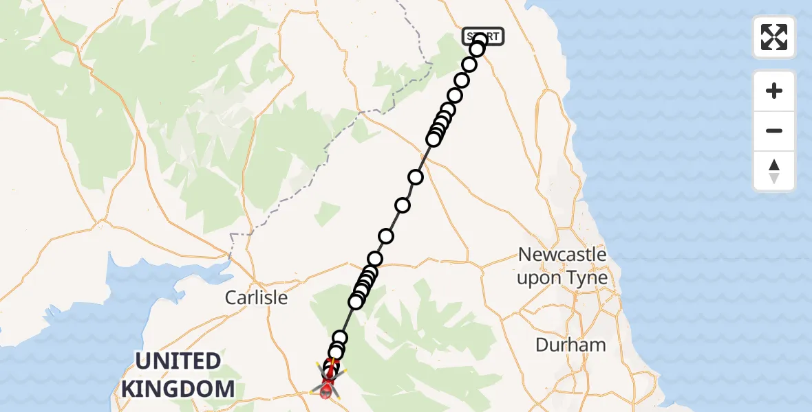 Flight route Air Ambulance Helicopter Chatton - Skirwith, 30 September 2026, 17:46