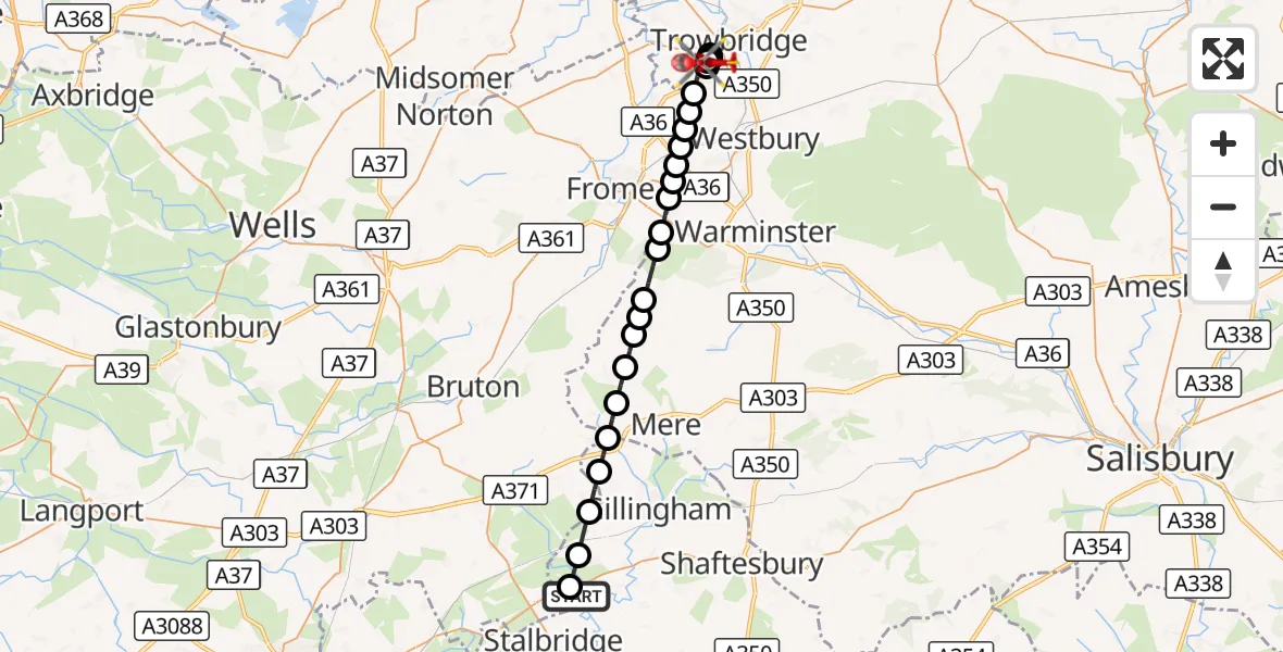 Flight route Air Ambulance Helicopter Henstridge Airfield - Southwick, 30 September 2026, 18:12