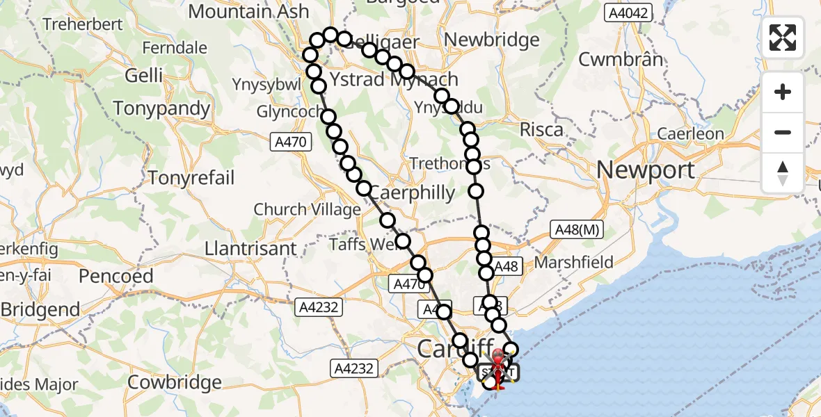 Flight route Air Ambulance Helicopter Cardiff Heliport - Cardiff Heliport, 30 September 2026, 18:46