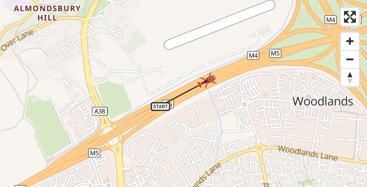 Flight route Air Ambulance Helicopter Almondsbury Helicopter Base - Almondsbury Helicopter Base, 30 September 2026, 19:37