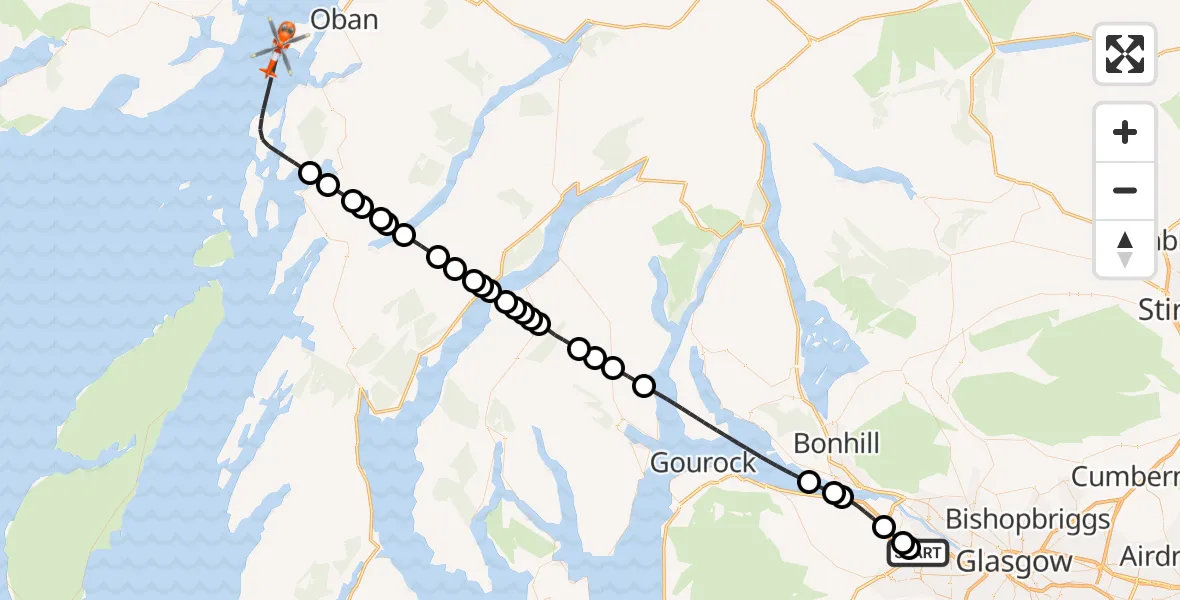 Flight route Coastguard Helicopter Glasgow Airport - Inner Seas, 30 September 2026, 19:54