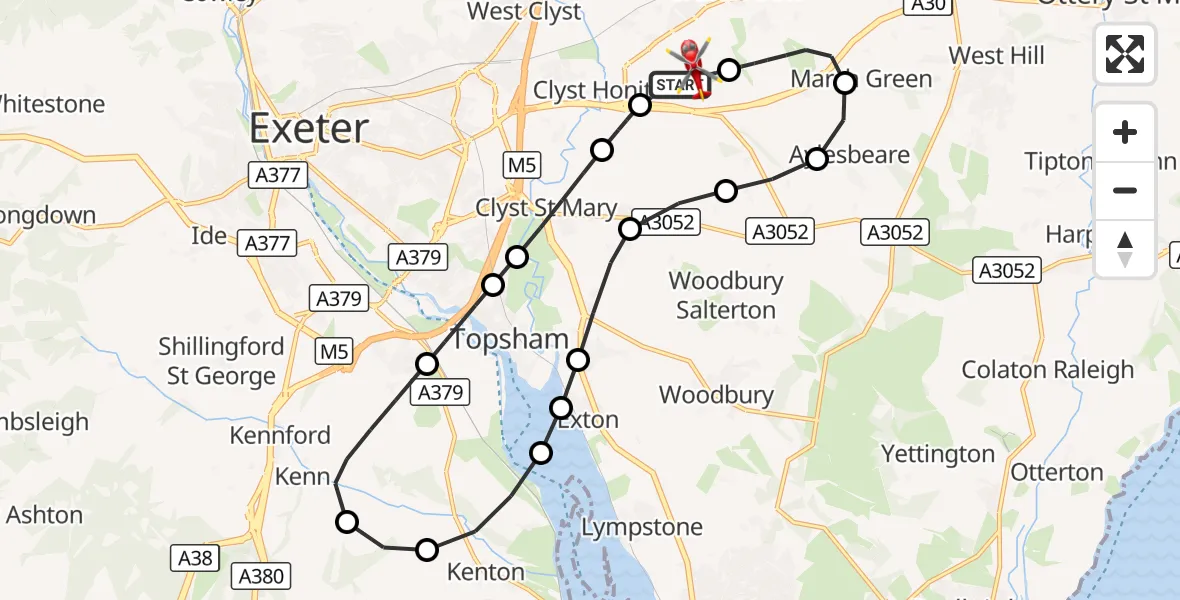 Flight route Air Ambulance Helicopter Exeter International Airport - Exeter International Airport, 30 September 2026, 19:59
