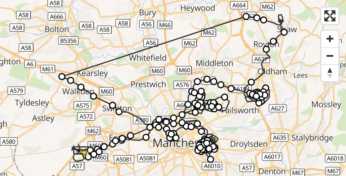 Flight route Police Helicopter Manchester Barton Aerodrome - Irlam, 30 September 2026, 20:21