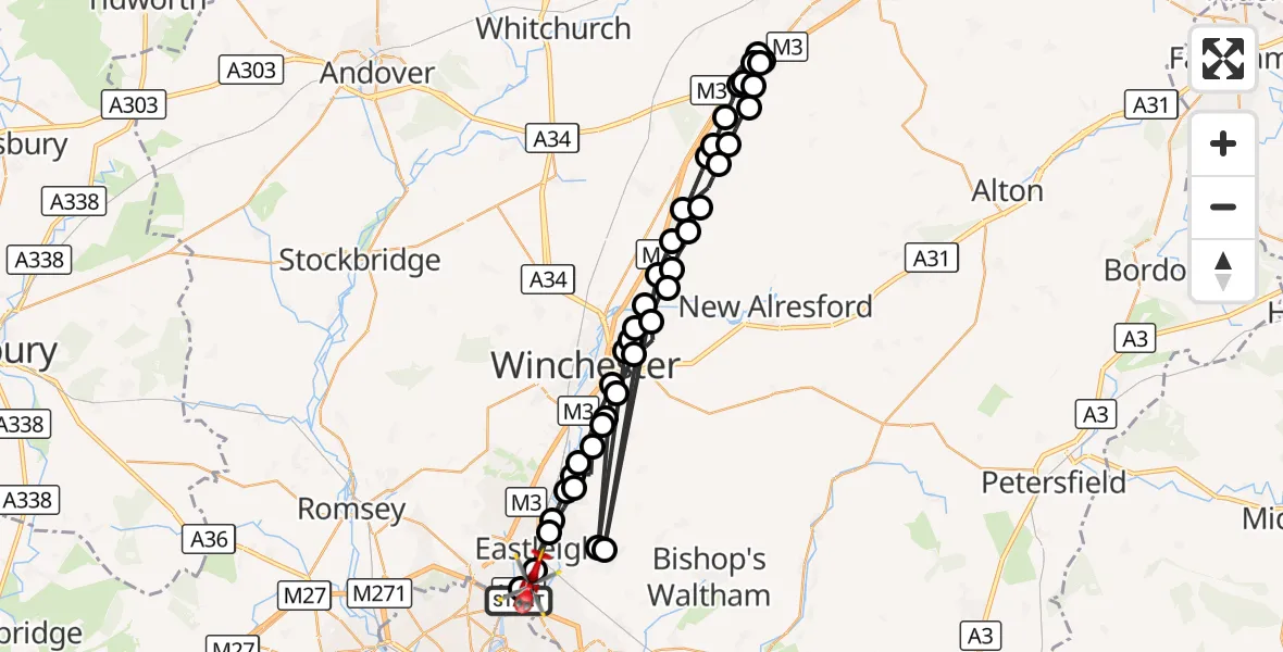 Flight route Air Ambulance Helicopter Southampton Airport - Southampton Airport, 30 September 2026, 20:35