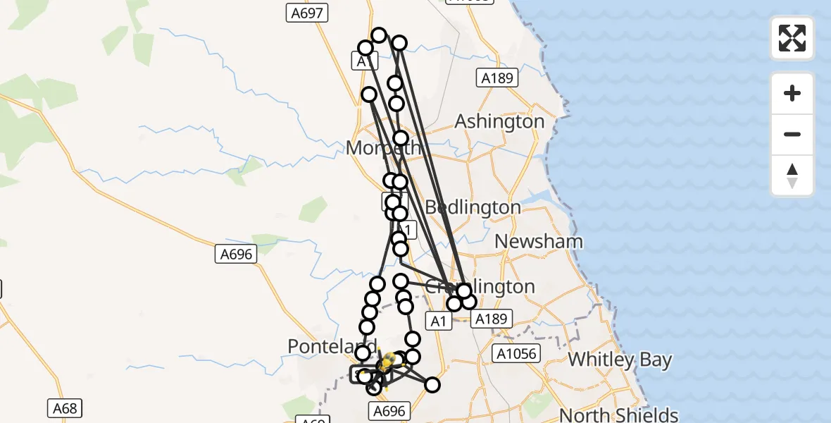 Flight route Police Helicopter Newcastle International Airport - Newcastle International Airport, 30 September 2026, 20:38